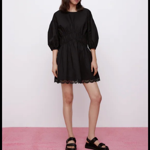 Zara black mini dress with lace detail - Picture 2 of 4